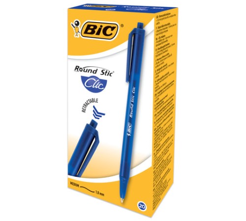 Ручка шариковая автоматическая BIC "Round Stic Clic", СИНЯЯ, узел 1 мм, линия письма 0,32 мм, 926376