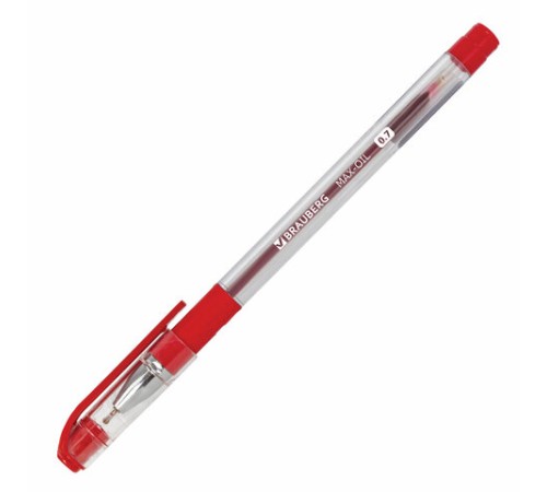 Ручка шариковая масляная с грипом BRAUBERG "Max-Oil", КРАСНАЯ, игольчатый узел 0,7 мм, линия письма 0,35 мм, 142143