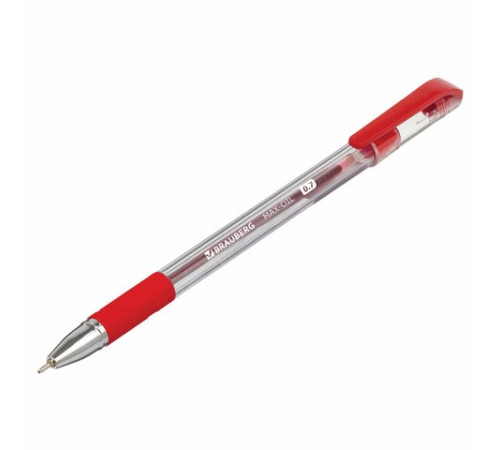Ручка шариковая масляная с грипом BRAUBERG "Max-Oil", КРАСНАЯ, игольчатый узел 0,7 мм, линия письма 0,35 мм, 142143