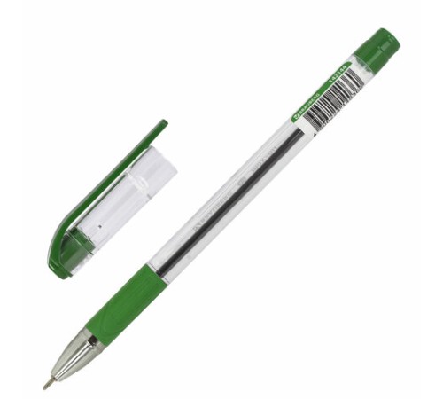 Ручка шариковая масляная с грипом BRAUBERG "Max-Oil", ЗЕЛЕНАЯ, игольчатый узел 0,7 мм, линия письма 0,35 мм, 142144