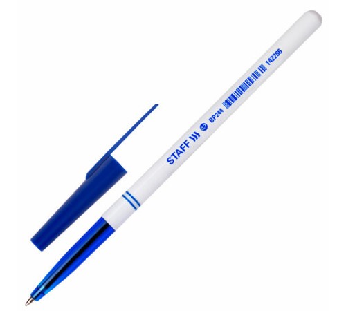 Ручка шариковая STAFF "Basic BP-244", СИНЯЯ, корпус белый, узел 0,7 мм, линия письма 0,35 мм, 142286