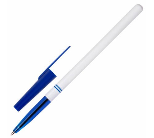 Ручка шариковая STAFF "Basic BP-244", СИНЯЯ, корпус белый, узел 0,7 мм, линия письма 0,35 мм, 142286