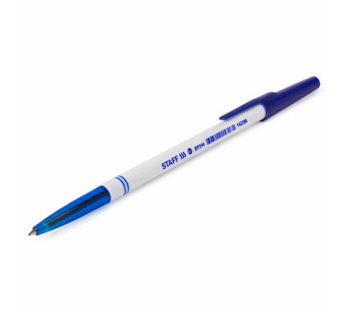 Ручка шариковая STAFF "Basic BP-244", СИНЯЯ, корпус белый, узел 0,7 мм, линия письма 0,35 мм, 142286