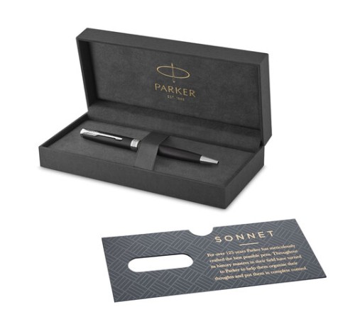 Ручка шариковая PARKER "Sonnet Core Matt Black CT", черный матовый лак, палладий, черная, 1931524 Ручка шариковая PARKER "Sonnet Core Matt Black CT", черный матовый лак, палладий, черная, 1931524