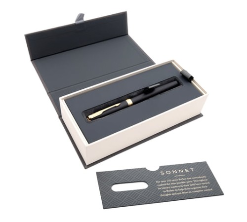 Ручка перьевая PARKER "Sonnet Core Matt Black GT", корпус черный матовый лак, позолоченные детали, черная, 1931516 Ручка перьевая PARKER "Sonnet Core Matt Black GT", корпус черный матовый лак, позолоченные детали, черная, 1931516