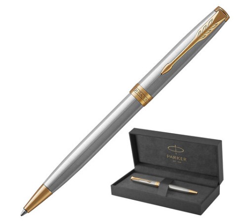 Ручка шариковая PARKER "Sonnet Core Stainless Steel GT", корпус серебро, позолота, черная, 1931507