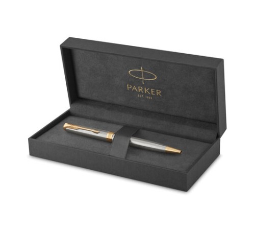Ручка шариковая PARKER "Sonnet Core Stainless Steel GT", корпус серебро, позолота, черная, 1931507
