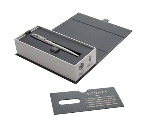 Ручка шариковая PARKER "Sonnet Core Stainless Steel CT", корпус серебристый, палладиевые детали, черная, 1931512