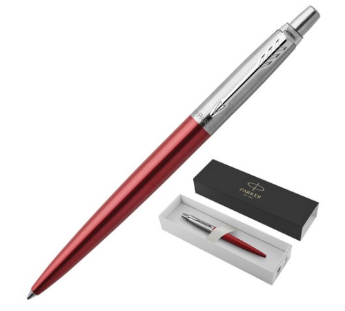 Ручка шариковая PARKER "Jotter Core Kensington Red CT", корпус красный, детали хром, синяя, 1953187 Ручка шариковая PARKER "Jotter Core Kensington Red CT", корпус красный, детали хром, синяя, 1953187