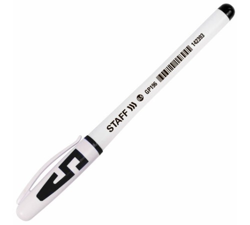 Ручка гелевая с грипом STAFF "Manager" GP-196, ЧЕРНАЯ, корпус белый, игольчатый узел 0,5 мм, линия письма 0,35 мм, 142393