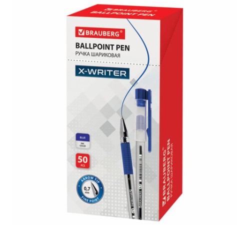 Ручка шариковая с грипом BRAUBERG "X-Writer", СИНЯЯ, узел 0,7 мм, линия письма 0,35 мм, 142403 Ручка шариковая с грипом BRAUBERG "X-Writer", СИНЯЯ, узел 0,7 мм, линия письма 0,35 мм, 142403