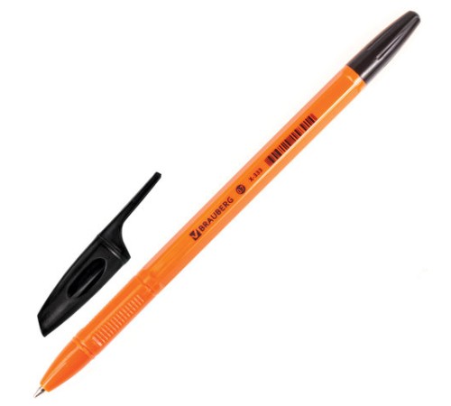 Ручка шариковая BRAUBERG "X-333 Orange", ЧЕРНАЯ, корпус оранжевый, узел 0,7 мм, линия письма 0,35 мм, 142410