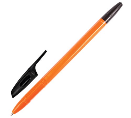 Ручка шариковая BRAUBERG "X-333 Orange", ЧЕРНАЯ, корпус оранжевый, узел 0,7 мм, линия письма 0,35 мм, 142410
