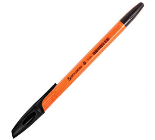 Ручка шариковая BRAUBERG "X-333 Orange", ЧЕРНАЯ, корпус оранжевый, узел 0,7 мм, линия письма 0,35 мм, 142410