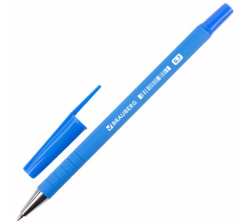 Ручка шариковая BRAUBERG "Capital blue", СИНЯЯ, корпус soft-touch голубой, узел 0,7 мм, линия письма 0,35 мм, 142493