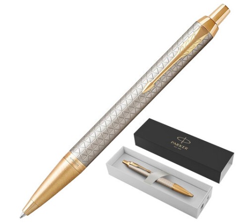 Ручка шариковая PARKER "IM Premium Warm Silver GT", корпус матовое серебро, позолота, синяя, 1931687 Ручка шариковая PARKER "IM Premium Warm Silver GT", корпус матовое серебро, позолота, синяя, 1931687