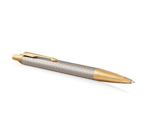 Ручка шариковая PARKER "IM Premium Warm Silver GT", корпус матовое серебро, позолота, синяя, 1931687 Ручка шариковая PARKER "IM Premium Warm Silver GT", корпус матовое серебро, позолота, синяя, 1931687