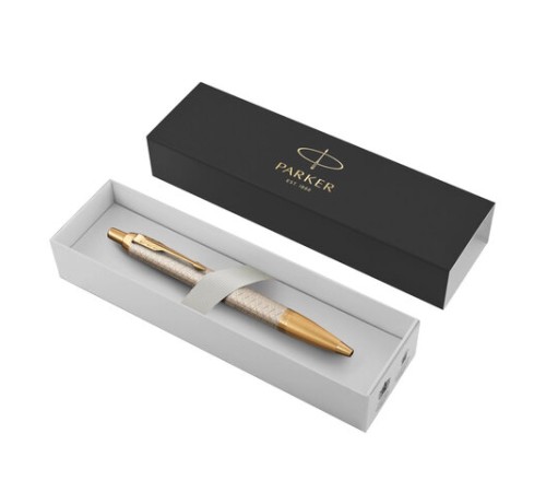 Ручка шариковая PARKER "IM Premium Warm Silver GT", корпус матовое серебро, позолота, синяя, 1931687 Ручка шариковая PARKER "IM Premium Warm Silver GT", корпус матовое серебро, позолота, синяя, 1931687