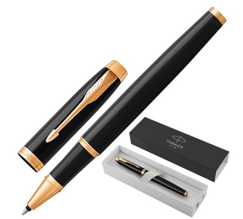 Ручка-роллер PARKER "IM Core Black Lacquer GT", черный глянцевый лак, позолота, черная, 1931659