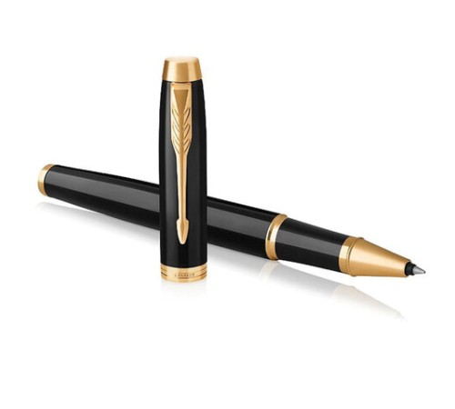 Ручка-роллер PARKER "IM Core Black Lacquer GT", черный глянцевый лак, позолота, черная, 1931659