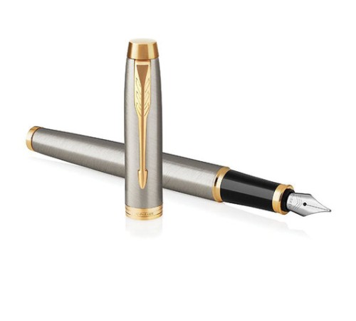 Ручка перьевая PARKER "IM Core Brushed Metal GT", серебристый матовый лак, позолота, синяя, 1931649 Ручка перьевая PARKER "IM Core Brushed Metal GT", серебристый матовый лак, позолота, синяя, 1931649