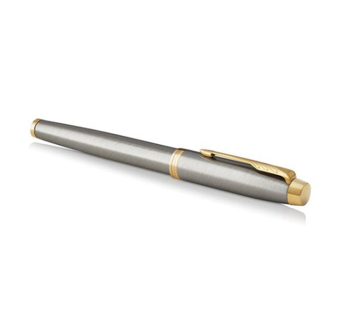 Ручка перьевая PARKER "IM Core Brushed Metal GT", серебристый матовый лак, позолота, синяя, 1931649 Ручка перьевая PARKER "IM Core Brushed Metal GT", серебристый матовый лак, позолота, синяя, 1931649