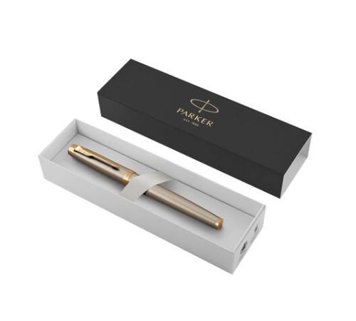 Ручка перьевая PARKER "IM Core Brushed Metal GT", серебристый матовый лак, позолота, синяя, 1931649 Ручка перьевая PARKER "IM Core Brushed Metal GT", серебристый матовый лак, позолота, синяя, 1931649