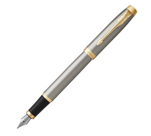 Ручка перьевая PARKER "IM Core Brushed Metal GT", серебристый матовый лак, позолота, синяя, 1931649 Ручка перьевая PARKER "IM Core Brushed Metal GT", серебристый матовый лак, позолота, синяя, 1931649