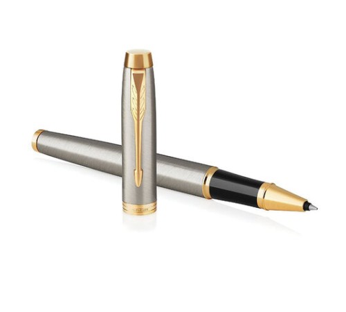 Ручка-роллер PARKER "IM Core Brushed Metal GT", серебристый матовый лак, позолота, черная, 1931663 Ручка-роллер PARKER "IM Core Brushed Metal GT", серебристый матовый лак, позолота, черная, 1931663