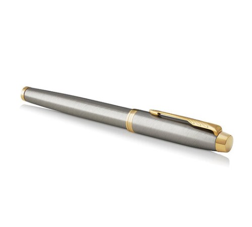 Ручка-роллер PARKER "IM Core Brushed Metal GT", серебристый матовый лак, позолота, черная, 1931663 Ручка-роллер PARKER "IM Core Brushed Metal GT", серебристый матовый лак, позолота, черная, 1931663