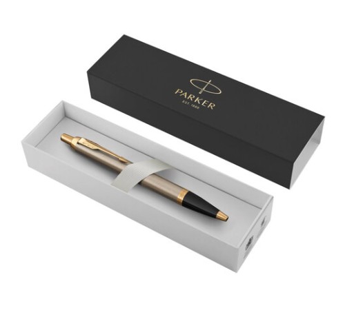 Ручка шариковая PARKER "IM Core Brushed Metal GT", серебристый матовый лак, позолота, синяя, 1931670 Ручка шариковая PARKER "IM Core Brushed Metal GT", серебристый матовый лак, позолота, синяя, 1931670