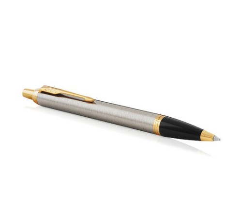 Ручка шариковая PARKER "IM Core Brushed Metal GT", серебристый матовый лак, позолота, синяя, 1931670 Ручка шариковая PARKER "IM Core Brushed Metal GT", серебристый матовый лак, позолота, синяя, 1931670