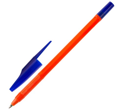 Ручка шариковая масляная STAFF "Basic OBP-679", СИНЯЯ, корпус оранжевый, узел 1 мм, линия письма 0,7 мм, 142679