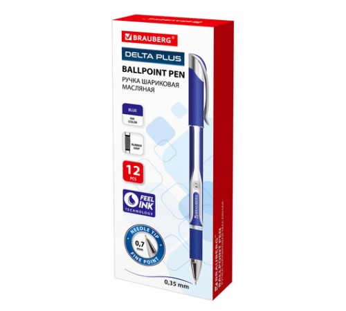 Ручка шариковая масляная с грипом BRAUBERG "Delta Plus", СИНЯЯ, печать, узел 0,7 мм, линия письма 0,35 мм, 142689 Ручка шариковая масляная с грипом BRAUBERG "Delta Plus", СИНЯЯ, печать, узел 0,7 мм, линия письма 0,35 мм, 142689