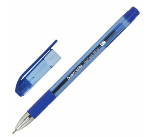 Ручка шариковая масляная с грипом BRAUBERG "Max-Oil Tone", СИНЯЯ, узел 0,7 мм, линия письма 0,35 мм, 142693
