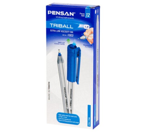 Ручка шариковая масляная PENSAN "Triball", СИНЯЯ, трехгранная, узел 1 мм, линия письма 0,5 мм, 1003, 1003/12 Ручка шариковая масляная PENSAN "Triball", СИНЯЯ, трехгранная, узел 1 мм, линия письма 0,5 мм, 1003, 1003/12
