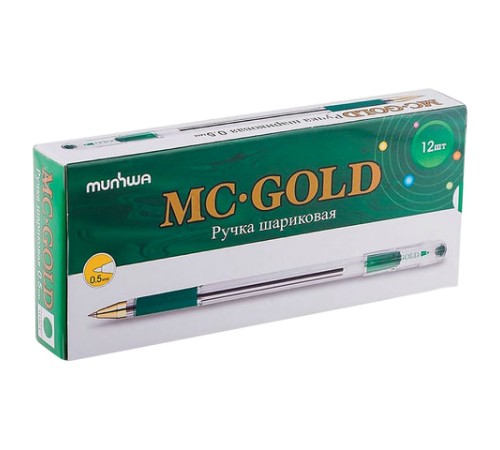 Ручка шариковая масляная с грипом MUNHWA "MC Gold", зеленая, корпус прозрачный, узел 0,5 мм, линия письма 0,3 мм, BMC-04 Ручка шариковая масляная с грипом MUNHWA "MC Gold", зеленая, корпус прозрачный, узел 0,5 мм, линия письма 0,3 мм, BMC-04