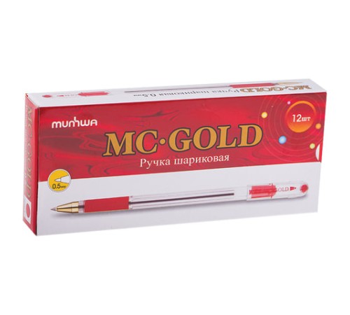 Ручка шариковая масляная с грипом MUNHWA "MC Gold", КРАСНАЯ, корпус прозрачный, узел 0,5 мм, линия письма 0,3 мм, BMC-03 Ручка шариковая масляная с грипом MUNHWA "MC Gold", КРАСНАЯ, корпус прозрачный, узел 0,5 мм, линия письма 0,3 мм, BMC-03