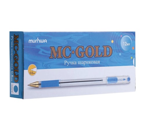 Ручка шариковая масляная с грипом MUNHWA "MC Gold", СИНЯЯ, корпус прозрачный, узел 0,5 мм, линия письма 0,3 мм, BMC-02 Ручка шариковая масляная с грипом MUNHWA "MC Gold", СИНЯЯ, корпус прозрачный, узел 0,5 мм, линия письма 0,3 мм, BMC-02