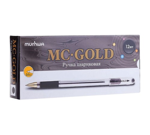 Ручка шариковая масляная с грипом MUNHWA "MC Gold", ЧЕРНАЯ, корпус прозрачный, узел 0,5 мм, линия письма 0,3 мм, BMC-01 Ручка шариковая масляная с грипом MUNHWA "MC Gold", ЧЕРНАЯ, корпус прозрачный, узел 0,5 мм, линия письма 0,3 мм, BMC-01
