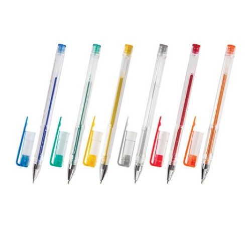 Ручки гелевые ПИФАГОР, НАБОР 6 ЦВЕТОВ, БЛЕСТКИ, корпус прозрачный, узел 0,7 мм, линия письма 0,5 мм, 142796