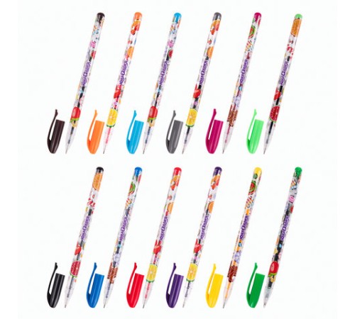 Ручки гелевые ЮНЛАНДИЯ, НАБОР 12 ЦВЕТОВ, корпус с печатью, узел 0,5 мм, линия письма 0,35 мм, 142800