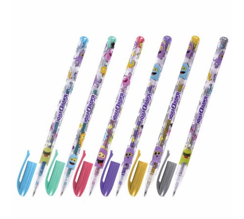 Ручки гелевые ЮНЛАНДИЯ, НАБОР 6 ЦВЕТОВ, МЕТАЛЛИК, с печатью, узел 0,7 мм, линия письма 0,5 мм, 142801