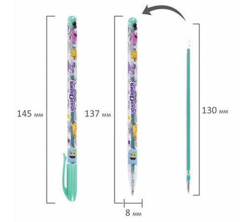 Ручки гелевые ЮНЛАНДИЯ, НАБОР 6 ЦВЕТОВ, МЕТАЛЛИК, с печатью, узел 0,7 мм, линия письма 0,5 мм, 142801