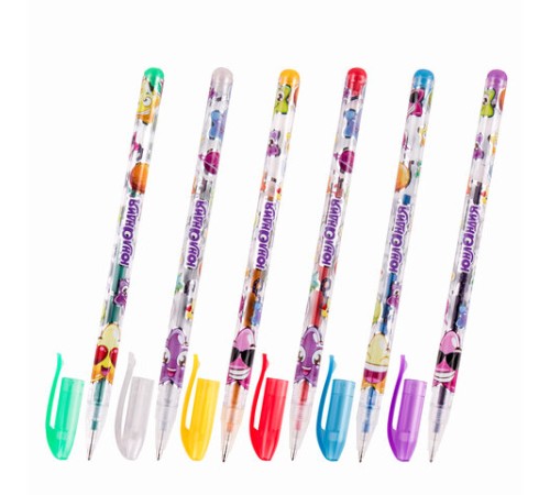 Ручки гелевые ЮНЛАНДИЯ, НАБОР 6 ЦВЕТОВ, БЛЕСТКИ, корпус с печатью, узел 0,7 мм, линия письма 0,5 мм, 142802