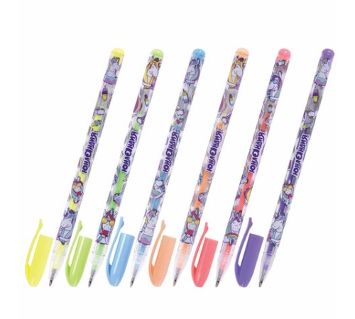 Ручки гелевые ЮНЛАНДИЯ, НАБОР 6 ЦВЕТОВ, ПАСТЕЛЬ, корпус с печатью, узел 0,7 мм, линия письма 0,5 мм, 142803