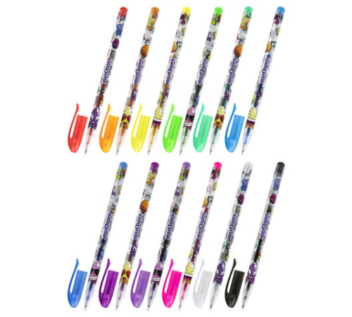 Ручки гелевые ЮНЛАНДИЯ, НАБОР 12 ЦВЕТОВ, БЛЕСТКИ, корпус с печатью, узел 0,7 мм, линия письма 0,5 мм, 142805