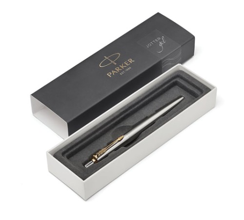 Ручка гелевая PARKER "Jotter Stainless Steel GT", корпус серебристый, позолоченные детали, черная, 2020647 Ручка гелевая PARKER "Jotter Stainless Steel GT", корпус серебристый, позолоченные детали, черная, 2020647