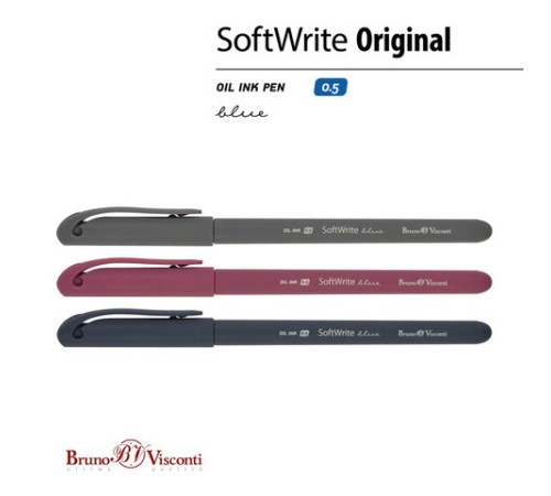 Ручка шариковая масляная BRUNO VISCONTI "SoftWrite", СИНЯЯ, корпус ассорти, узел 0,5 мм, линия письма 0,3 мм, 20-0088 Ручка шариковая масляная BRUNO VISCONTI "SoftWrite", СИНЯЯ, корпус ассорти, узел 0,5 мм, линия письма 0,3 мм, 20-0088