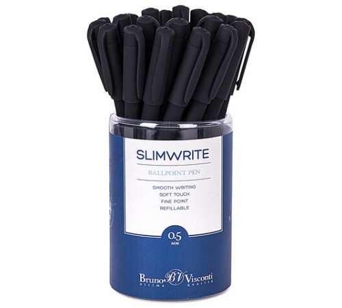 Ручка шариковая BRUNO VISCONTI "SlimWrite", "Black", СИНЯЯ, корпус черный, узел 0,5 мм, линия письма 0,3 мм, 20-0009 Ручка шариковая BRUNO VISCONTI "SlimWrite", "Black", СИНЯЯ, корпус черный, узел 0,5 мм, линия письма 0,3 мм, 20-0009
